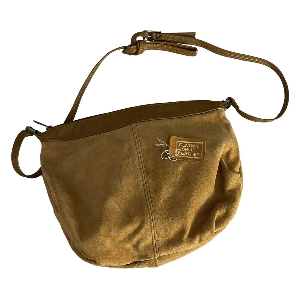 Vintage Split Leather Brown Cognac Tan Suede Purse Handbag Shoulder Crossbody